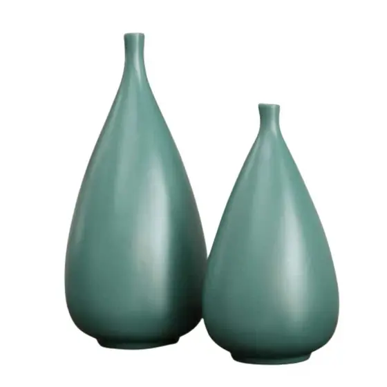 Vaso Pino 2 Peças Decoração Casa Centro de Mesa em Cerâmica Verde