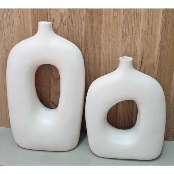Kit Vaso Para Plantas Artificiais Decoração Sala Vaso Elegance em Cerâmica 2Peças