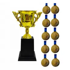 Kit Troféu 1 Taça + 10 Medalhas 29mm