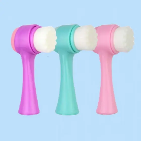 Escova de Limpeza Facial 2 em 1 Esponja Cerdas Macias Ponta Dupla de Silicone Esfoliante