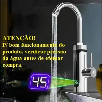Torneira Elétrica Para Cozinha Banheiro Visor Temperatura Regulagem Giratória 360° Inox110V-220V JH