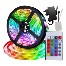 Fita Led Rgb 3528 Colorida 5m + Controle+Fonte 300 Led Decoração Casa Loja Gesso Teto Sanca Vitrine