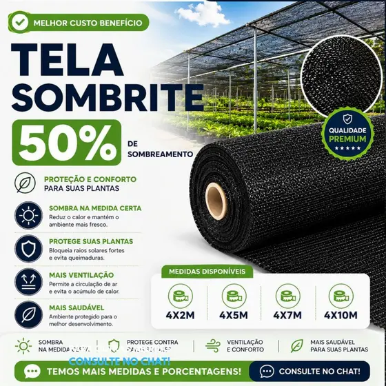 Tela Sombrite Sombreamento 50% Para Horta Jardim Viveiro Estufa Orquidário Pergolado Piscina Decoração
