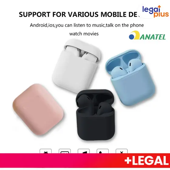 Fone Intra-Auricular Sem Fio Bluetooth i12 Tws Inpods Macaron