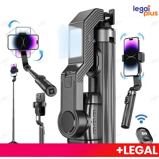 Estabilizador Gimbal Bastão Selfie Tripé Sem Fio com Luz LED e Controle Bluetooth para Celular