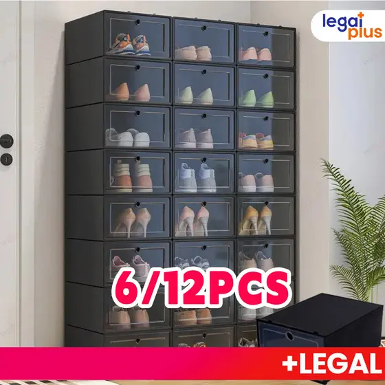 Caixas Organizadoras p/ Sapatos, Empilháveis c/ Tampa Flip – 6 ou 12 Unid