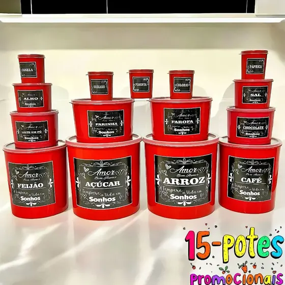 KIT 15 PEÇAS POTES DE MANTIMENTOS