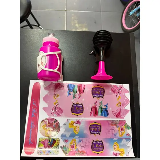 Kit Bike Infantil Buzina Garrafa Adesivo Princesas Frozen  Unicórnio Menina