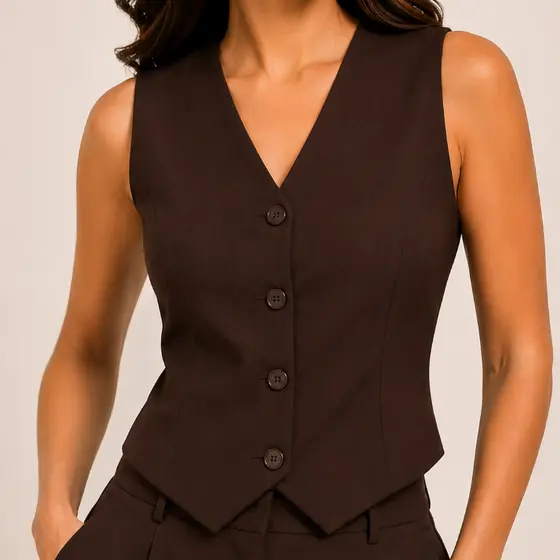 Colete Feminino Alfaiataria Social Forro Duplo Gola V Curto Elegante Casual