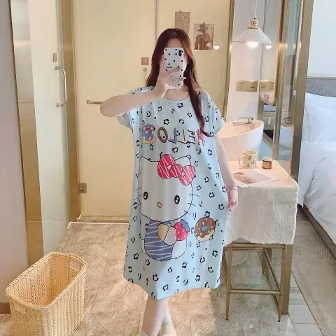 Vestido De Dormir Fofo Da Hello Kitty – Roupa Com Estampa De Desenho Animado Para Meninas , Pijama plus size