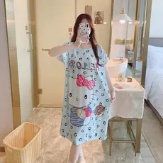 Vestido De Dormir Fofo Da Hello Kitty – Roupa Com Estampa De Desenho Animado Para Meninas , Pijama plus size