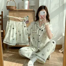 Conjunto De Pijama De Algodão 3 Em 1 Com Corda De Cabelo , Roupa De Dormir Fofa Estampa Miffy Plus Size De 45 A 75 Kg Pa