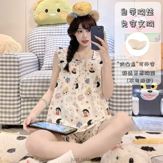 Pijama Crayon Shin-chan Com Almofada De Sutiã , Roupa De Dormir De Algodão De 35-74 Kg Estampa Fofa De Desenho Animado