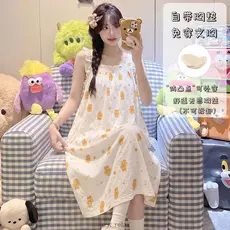 Vestido De Dormir De Algodão Com Estampa De Caeroon Fofo Almofada De Sutiã , Camisola Sem Mangas De 18-73 Kg , Roupa Lin