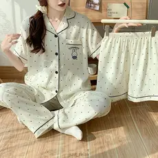 Sweet Miffy Pijamas , Conjunto De Pijama De Algodão 3 Em 1 , 45-75 Kg Plus Size Loungewear Enviar Corda De Cabelo