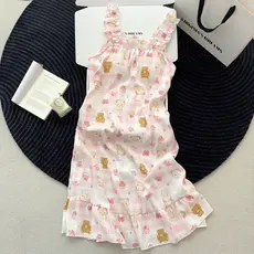 Camisola Kawaii Rilakkuma Com Almofada De Sutiã , Vestido De Pijama Acolchoado De 40-70 Kg Para Mulheres , Roupa De Dorm