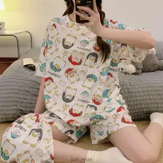 Conjunto De Pijama Elizabeth Print Com Bolsa De Armazenamento , Roupa De Dormir Plus Size 40-75 Kg Para Mulheres