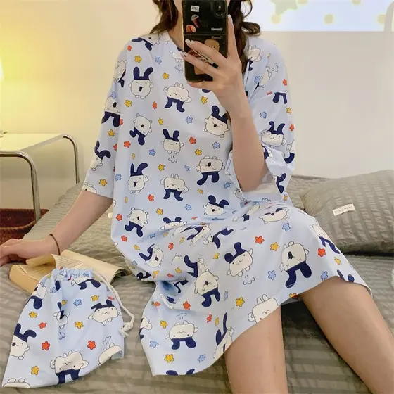 Vestido De Dormir Kawaii Mimitchi Com Bolsa De Armazenamento Grátis , Camisola Plus Size De 40-85 Kg , Pijama De Manga C