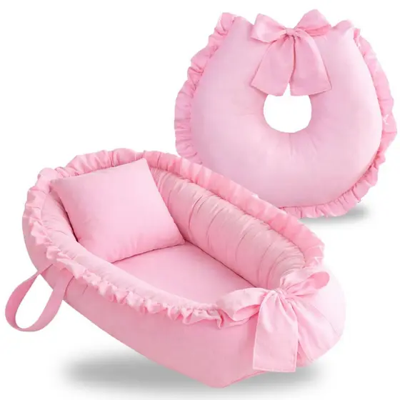 Ninho Redutor Berço Bebê com Almofada Amamentação 2 Peças Enxoval Completo Menina Menino Rosa Azul
