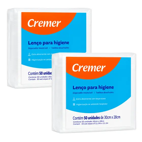 2 Pct C/50 Un - Lenço Wipes Higiêne / Acamados / Bebê Cremer