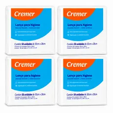 4 Pct C/50 Un - Lenço Wipes Higiêne / Acamados / Bebê Cremer