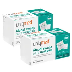 Kit 2 Caixas Álcool Swab 70% Saches Lenço Umedecido C/100 Unidades Cada - Uniqmed