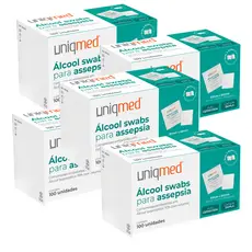 Kit 5 Caixas Álcool Swab 70% Saches Lenço Umedecido C/100 Unidades Cada - Uniqmed