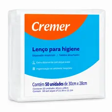Lenço Para Banho/higiene Wipes Cremer 30x28cm C/50 Unidades