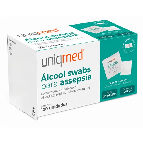 100 Unidades de Álcool Swab 70% Saches Lenço Umedecido - Uniqmed