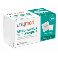 100 Unidades de Álcool Swab 70% Saches Lenço Umedecido - Uniqmed