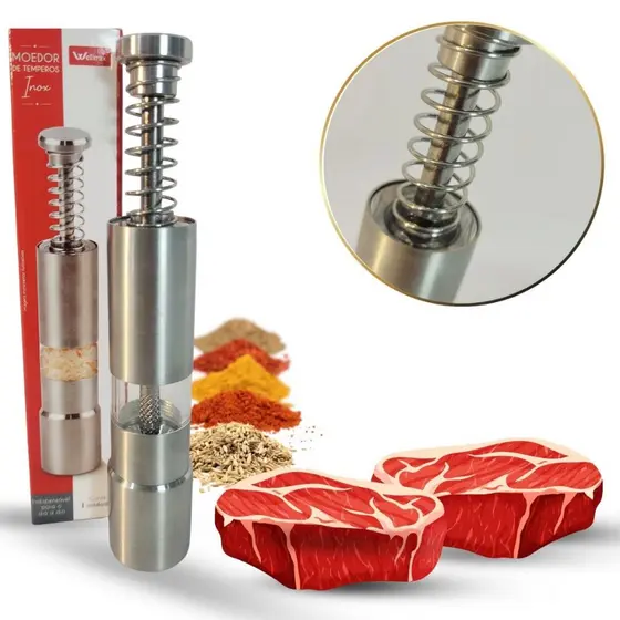 Moedor Resistente Inox Gourmet Temperos Em Grãos Pimenta Sal