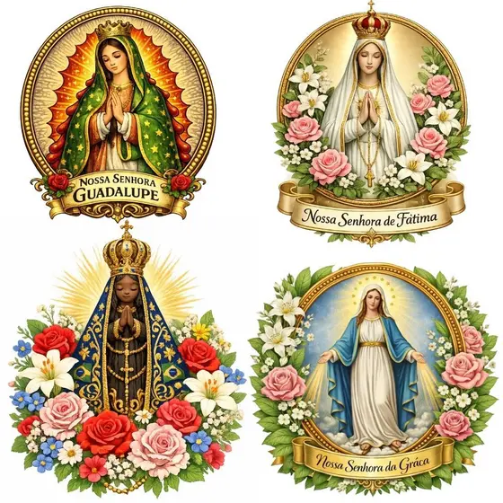 Transfer DTF Termocolante Nossa Senhora Aparecida Fátima Graça Guadalupe Aplique Tecido Ferro Passar Religiosa