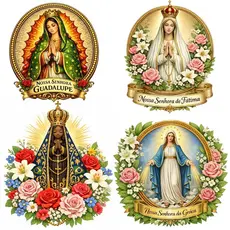 Transfer DTF Termocolante Nossa Senhora Aparecida Fátima Graça Guadalupe Aplique Tecido Ferro Passar Religiosa
