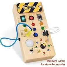 Brinquedo sensorial de madeira Montessori com painel de interruptores de luz LED, adequado para atividades e jogos em vi