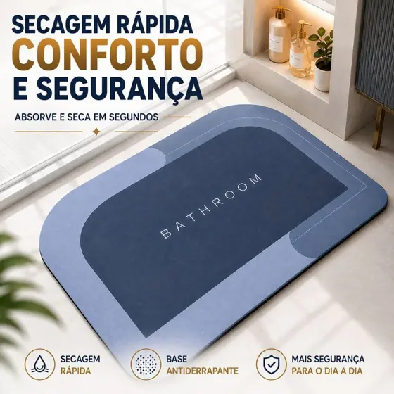 Tapete Antiderrapante Banheiro Absorção Rápida 60x40cm Lavável Cinza Azul Rosa Premium