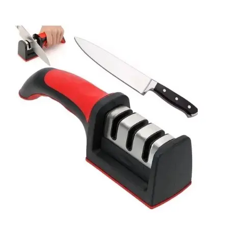Amolador Afiador De Facas Em Aço Inox Base Emborrachada Profissional Com 3 Afiadores 21.5x5,8x5,1 CM