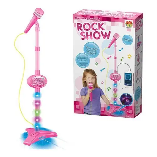 Microfone Infantil Pedestal Som E Luz Rosa Conecta Celular