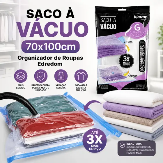 Saco À Vácuo 70x100cm  Organizador de Roupas Edredom