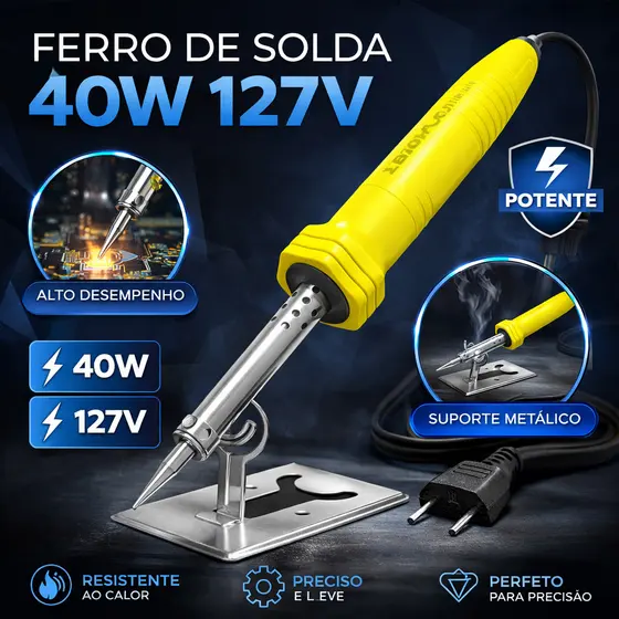 Ferro de Solda Profissional 40W Potência e Precisão para Projetos de Soldagem 127v