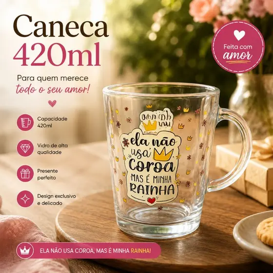 Caneca de Vidro Presente De Dia Das Mães Personalizada Mãe Frases Pra Café Chá 420ml