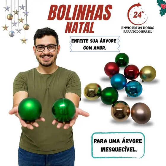 Bolinhas De Decoração Natalina 7cm Kit Bolas Enfeite De Árvore De Natal