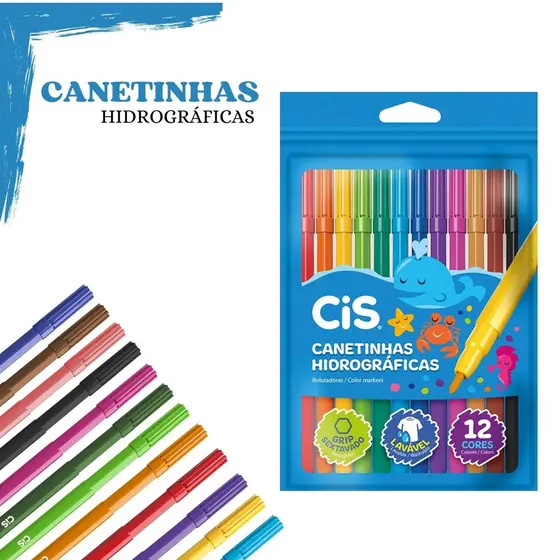 Canetinha Colorida 12 cores Vibrantes Lavável