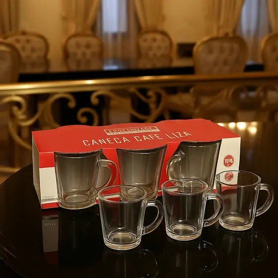 Conjunto 6 Xícaras de Café e Chá 70ml de vidro