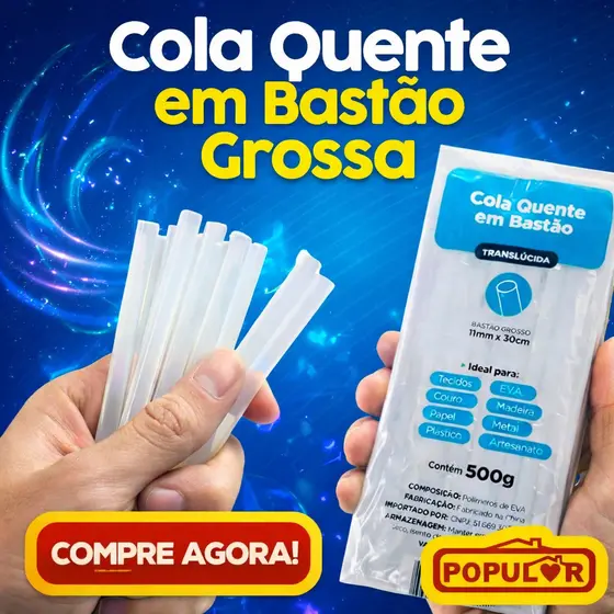 Bastão de Cola Quente Grossa 500g 11mm x 30cm