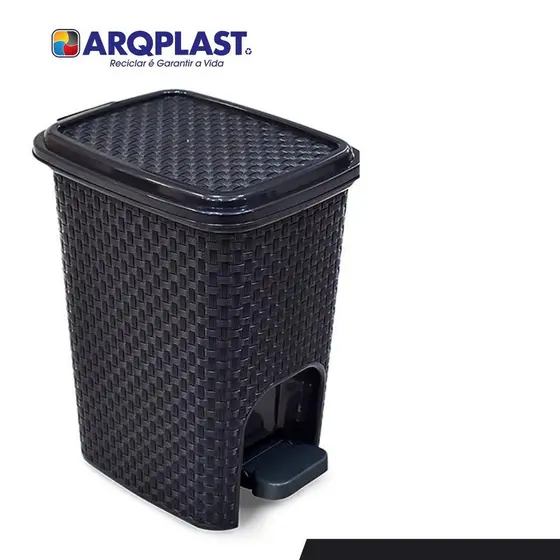 Lixeira Rattan 7 Litros Cozinha Banheiro  Com Tampa  Com Pedal Preto Arqplast 1 unidade