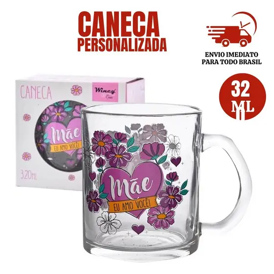 CANECA DE VIDRO COZINHA MÃE, EU AMO VOCE PERSONALIZADA CAFÉ,CHÁ PRESENTE DIA DAS MÃES