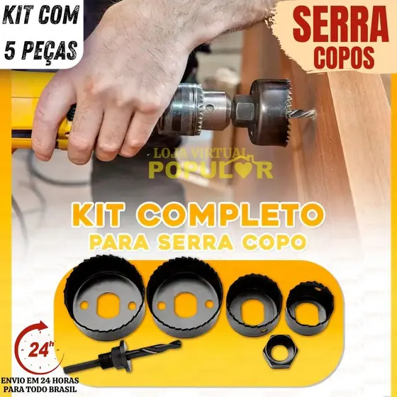 Jogo Kit Serra Copo 5 Peças 19 A 127mm P/ Madeira Gesso e Pvc