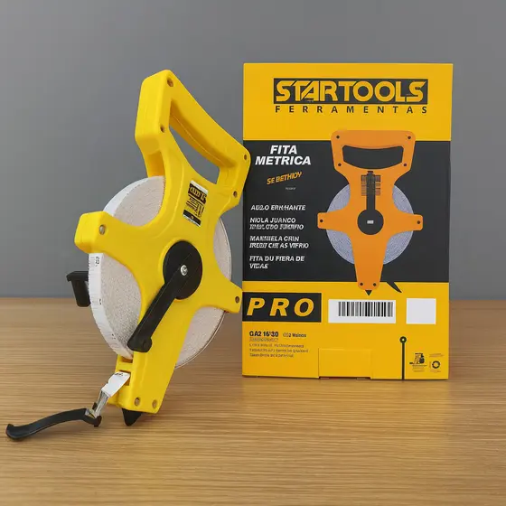 Trena 50 Metros Profissional Fita Metrica Fibra Vidro Longa 50 X 14mm Manivela Alça Pvc