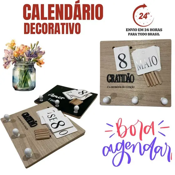 Calendário de Mesa Decorativo com Plaquinhas Preto/Branco Permanente Escritório