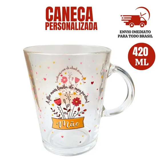 CANECA DE COZINHA DE VIDRO TEMA MÃE CAFÉ, CHÁ 420 ML